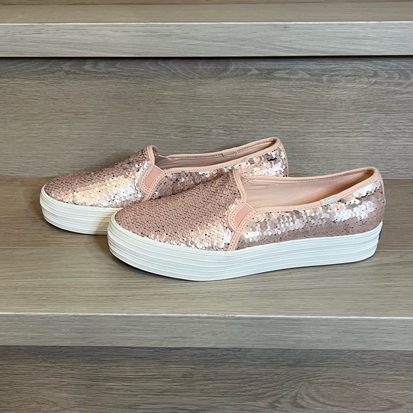 Rare KEDS Rose Gold Sequin Transformer Slip-On Sneakers - Size 8.5 - Picture 1 of 16